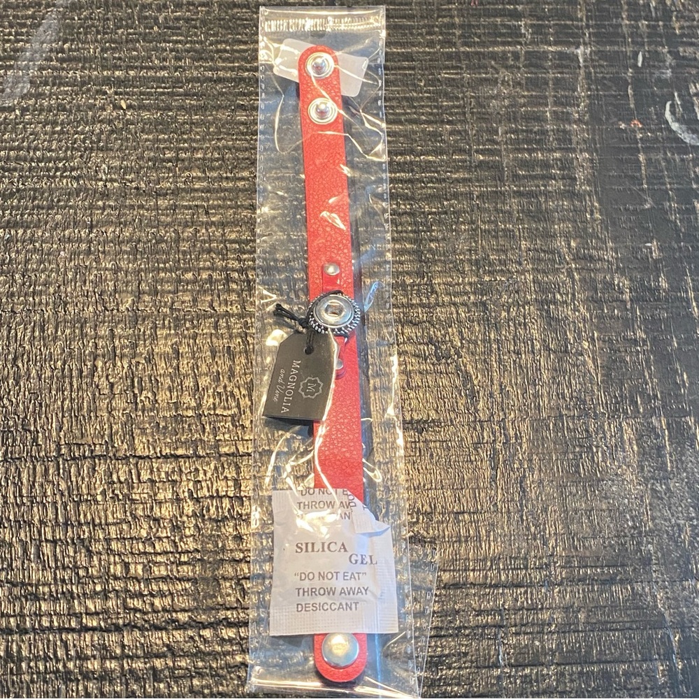 Magnolia and Vine Red Faux Leather Mini Snap Bracelet with Silver Accents